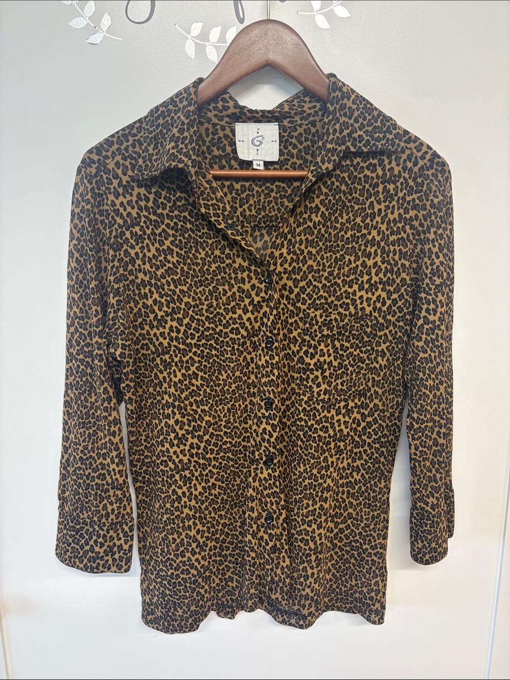 6 degrees Leopard Print Button-Up Blouse in Brown and Black